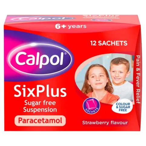 Calpol SixPlus Sugar Free Suspension Strawberry Flavour (6+ years) 12 x 5ml