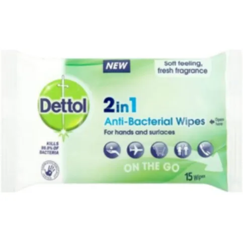 Dettol 2 in 1 Anti-Bacterial Wipes 15 Pack