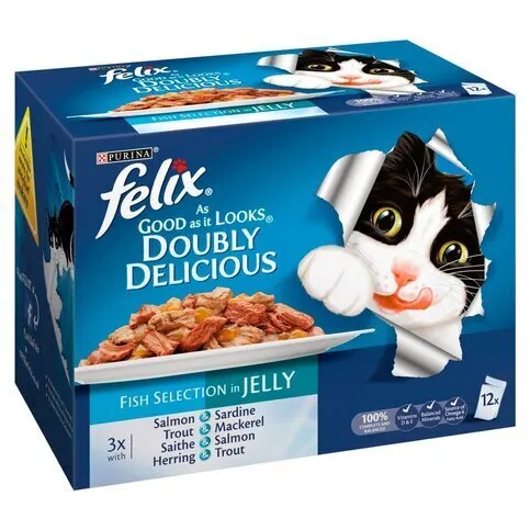 Felix As Good As It Looks Doubly Delicious Fish Selection in Jelly Wet Cat Food 12 x 100g