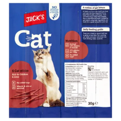 Jack's Cat 6 Cat Sticks Rich In Chicken & Liver 30g