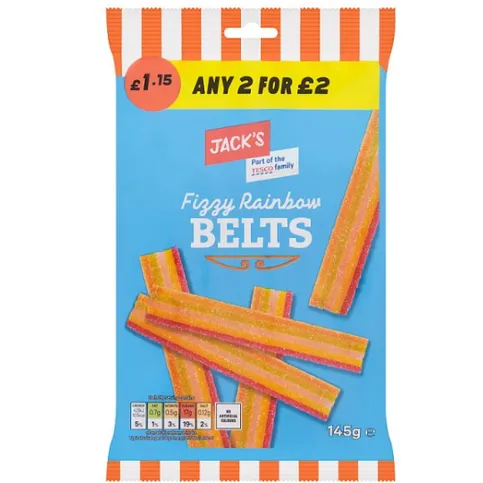 Jack's Fizzy Rainbow Belts 145g