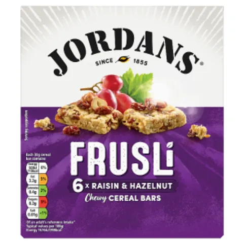Jordans Frusli Raisins & Hazelnuts Chewy Cereal Bars 6 x 30g (180g)