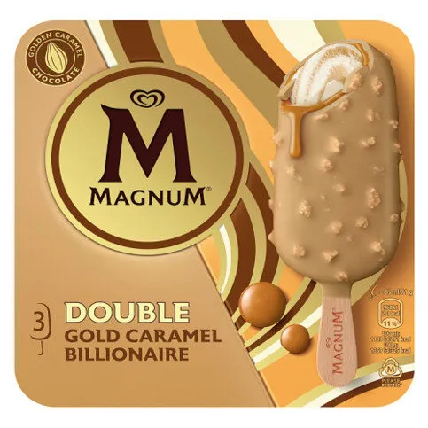 Magnum Ice Cream Sticks Double Gold Caramel Billionaire 3x 85 ml