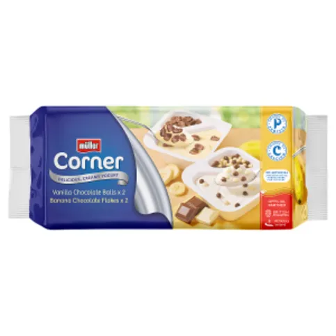 Müller Corner Vanilla Chocolate Balls and Banana Chocolate Flakes Yogurts 4 x 124g (496g)