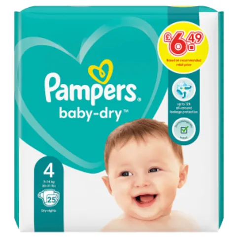 Pampers Baby-Dry Size 4,  Nappies, 9kg - 14kg, Up To 12h Protection