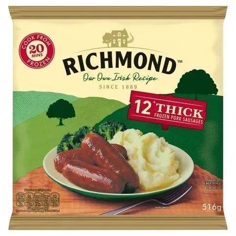 Richmond 12 Thick Frozen Pork Sausages 516g