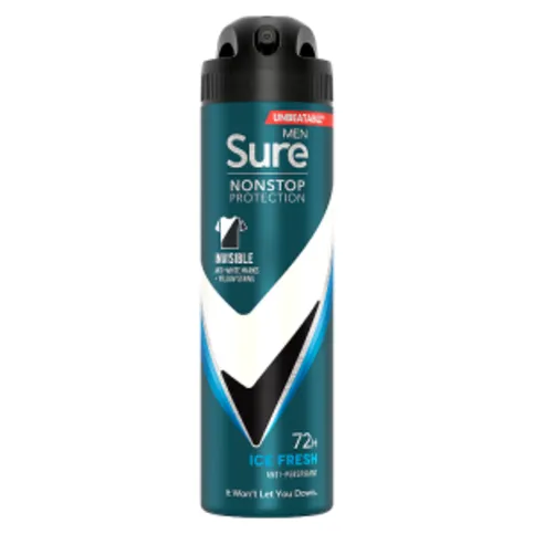 Sure Men Invisible Anti-perspirant Deodorant Aerosol Ice Fresh Nonstop Protection 150ml