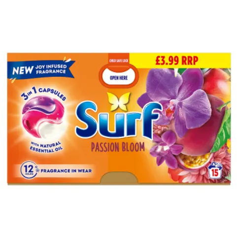 Surf 3 in 1 Laundry Washing Detergent Capsules Passion Bloom 15 washes