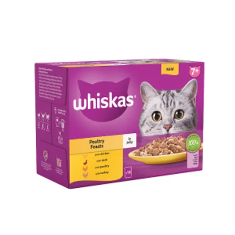 Whiskas 7+ Poultry Feasts Senior Wet Cat Food Pouches in Jelly 12 x 85g