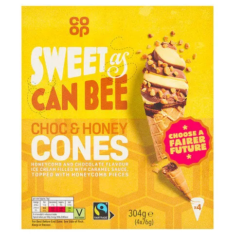 Co-op Choc & Honey Cones 4 x 76g (304g)