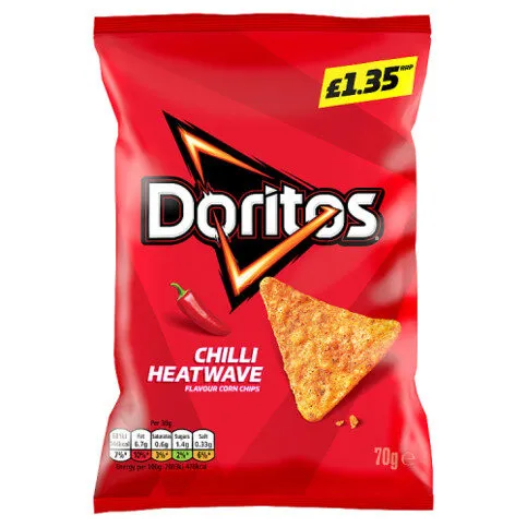 Doritos Chilli Heatwave Tortilla Chips Sharing Bag Crisps 70g PMP RRP £1.35