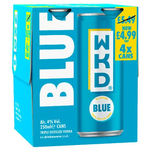 WKD Blue Triple Distilled Vodka 4 x 250ml