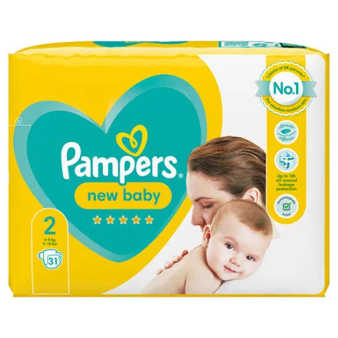 Pampers New Baby Size 2, 31 Nappies, 4kg-8kg, Carry Pack
