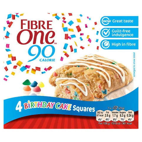 Fibre One 90 Calorie 4 Birthday Cake Squares 4 x 24g (96g)