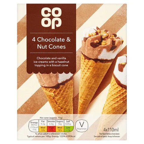 Co-op Chocolate & Nut Cones 4 x 110ml