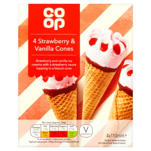 Co-op Strawberry & Vanilla Cones 4 x 110ml