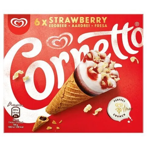 Cornetto Strawberry Ice Cream Cones 6 x 90ml
